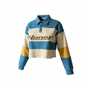Honor The Gift Stripe Crop Rugby Shirt Women’s Size Large New Sporty Heritage